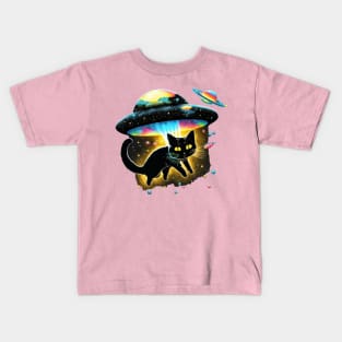 Funny Cat Tee, Galaxy Cat Shirt Spaceship Alien Cat Kids T-Shirt